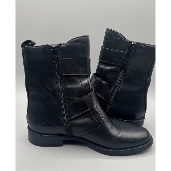 Emanuele Crasto Black Leather Motorcycle Combat Boots Made In Italy Size 39/8.5 - Picture 2 of 8